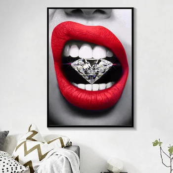 Sexy Červené Pery s Diamond Plátno Maľovaní Plagátov a Tlačí na Steny Umenie Cuadros Obrazy pre Moderný Domov Obývacia Izba Dekor