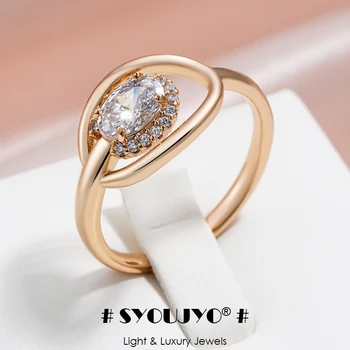 SYOUJYO Luxusné 585 Rose Gold Farebné Krúžky Pre Ženy Lesklé Jednoduché Prírodné Šperky, Zirkón Romantický Darček