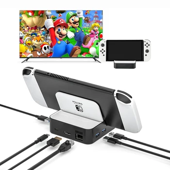 TV Dokovacej Stanice pre Nintendo Prepnite Prepínač OLED Nabíjacieho Adaptéra Prepínač USB Dock C RJ45 4K kompatibilný s HDMI HD Video Konvertor