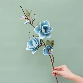 Umelý Kvet Očarujúce Skutočný Dotyk Tkaniny 3 Hlavy Bajku Magnolie Kvety pre Obývacia Izba