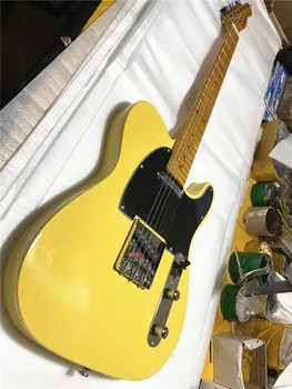 Vysoko kvalitné Klasické Žlté 6-string elektrická gitara Vintage Javorový Krk Black guard chrómové doplnky doprava zadarmo