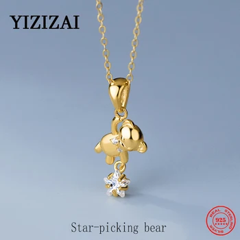 YIZIZAI Tvorivé Vybrať Hviezda Bear Mincový Striebro Prívesok Z Náhrdelník Pre Ženy Pozlátené Roztomilý Zvierat Dievča Študent Šperky Darček