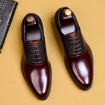 Zvýšiť Mužov Business Kožené Topánky Čierne Červené Víno Retro Móda A Mužov Oxford Topánky Pravej Kože Muž Formálne Šaty Byty