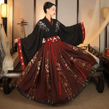 Čínske Tradičné Hanfu Black Red Kostým Žena Staroveké Orientálne Šaty Princezná Šaty Eleganciu Tang Tanečné Nosiť