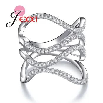 Špeciálne Vlny Dizajn Strany Šperky Pre Ženy, Dievčatá Čaro Svadby, Zasnúbenie Promise Ring S Lesklým Jasné Cubic Zirconia