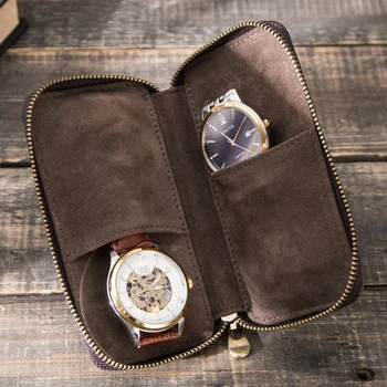 Štýlové Kožené 2-Slot Watch Box Luxusné Puzdro so Zipsom Prenosné Organizátor Taška Drží Cestovné Sledovať Ochranný Kryt, Taška