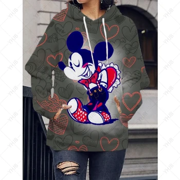Ženské Disney Mickey Mouse Tlač Hoodies 2023 Jeseň Zima Lenivý Štýl Voľné Hoodie Módne Jogger Odev s Kapucňou Topy Bežné